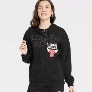 NEW Womens Sz Medium NBA Basketball's CHICAGO BULLS Black Full Zip Hooded Jacket